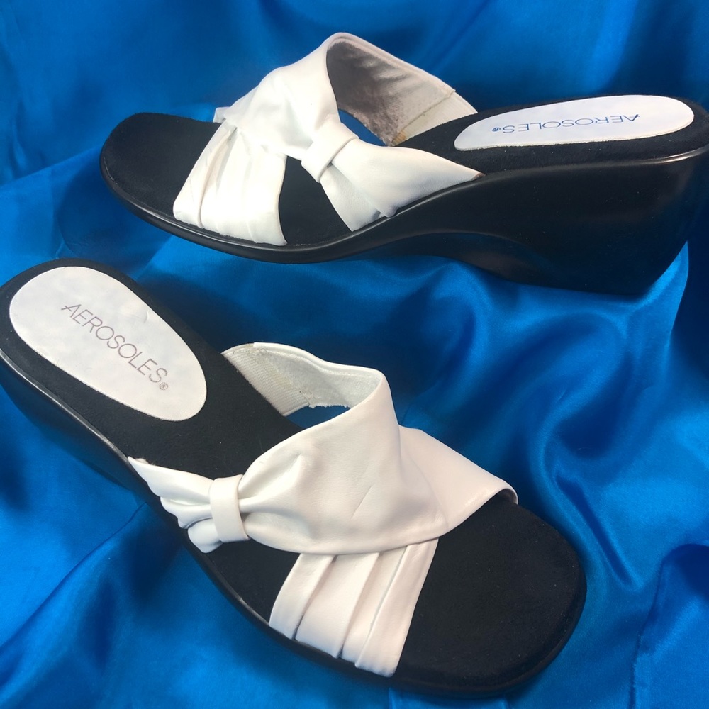 Aerosoles White Leather Wedge Slide Unworn